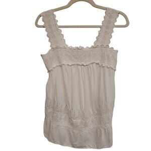 Old Navy Women’s Ivory/White Eyelet Camisole Top Size S Wide Straps Smocked Bust